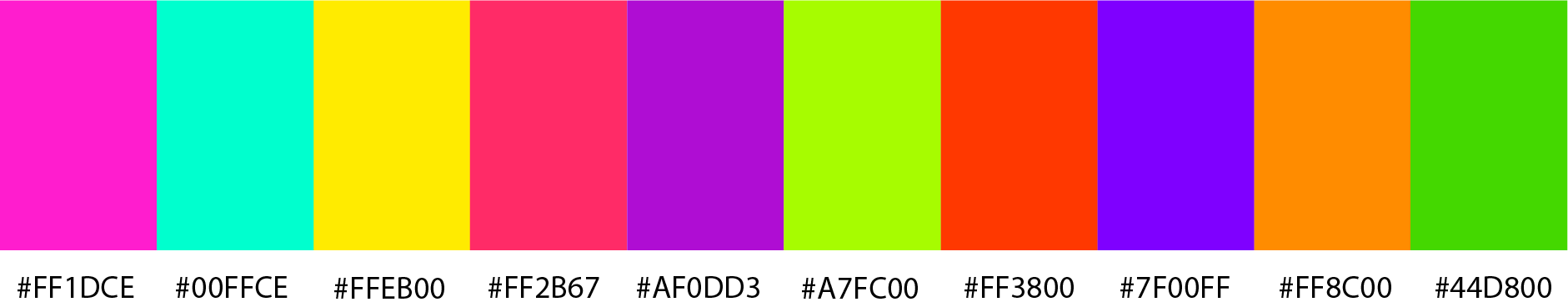 10 Color Bright Neon Palette 8 Color Hex Code
