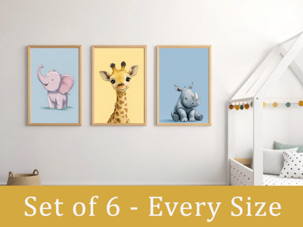 Baby Safari Animals Nursery Wall Art