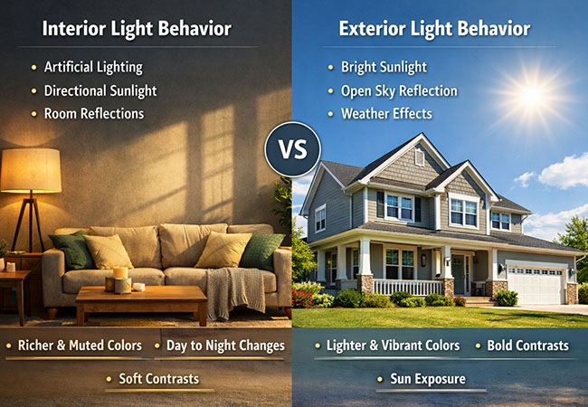 Light Behavior in Interior and Exterior Color Palettes