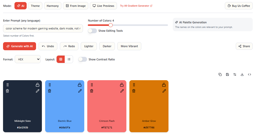 1- AI Mode (AI Color Palette Generator)
