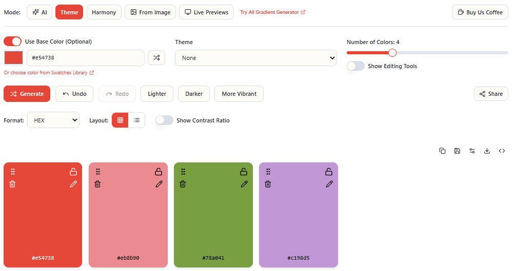 2- Theme Mode (AI Color Palette Generator)