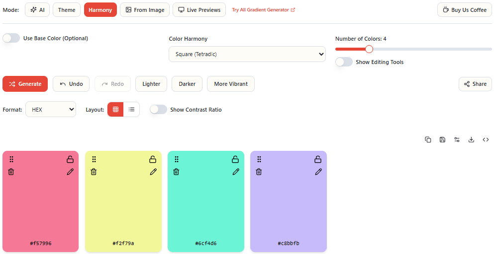 3- Harmony Mode (AI Color Palette Generator)