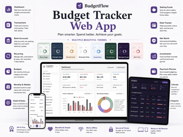 All in One Budget Planner HTML Web App