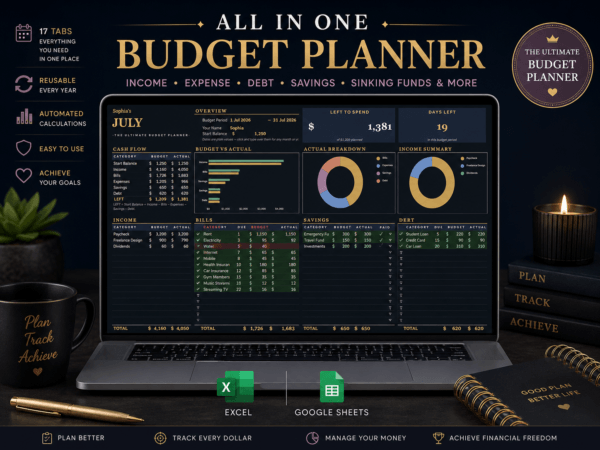 Dark Mode Budget Planner Spreadsheet